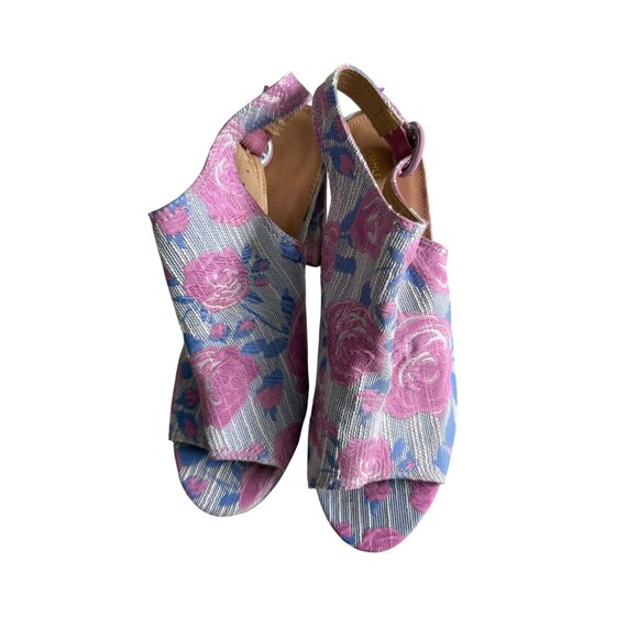 ASHLEY STEWART Rose Print Platform Slingback Heels Size 11W - Picture 11 of 12